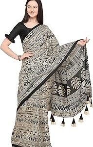 Women's Silk Cotton Kalamkari Print Saree With Blouse Piece (EJ1201-16001-Black)