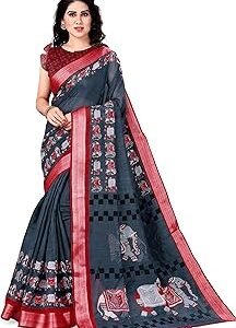 Women's Linen Colorfull Colorblock Printed Saree
