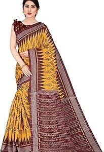 Women's Art Silk Ikat Dyed Printed Saree with Blouse Piece