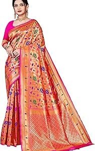 Women's Paithani Silk Saree With Zari Work & Blouse Piece