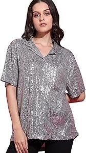 Women's Party Casual Shirt/Top Elegant Embellished Shirt Loose Fit Half Sleeve Collar Neck