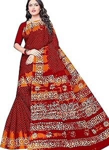 Women's Plain Weave Pure Cotton Saree Without Blouse Piece