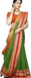 Women's Temple Border Kota Doria Cotton Manipuri Saree With Unstiched Blouse Piece